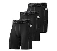 Runhit Lot de 3 Short Compression Homme avec Poche Boxer Sport Fitness Short Running Homme pour Cycliste Basketball Foot Tennis Rugby