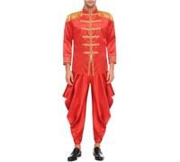 Runhomal Adulte Tenue De Prince Arabe Déguisement Sultan Costume Sergent Pepper Avec Pantalons Harem Déguisement Arabe Homme Halloween Carnavals Rouge L
