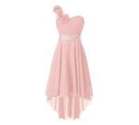 Runhomal Asymétrique Robe Ado Fille Enfant Robe de Cocktail Cérémonie Soirée Bal Robe de Demoiselle d’Honneur Mariage 5-16 Ans Rose 15-16 Ans