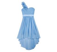 Runhomal Asymétrique Robe Ado Fille Enfant Robe de Cocktail Cérémonie Soirée Bal Robe de Demoiselle d’Honneur Mariage 5-16 Ans Bleu 13-14 Ans