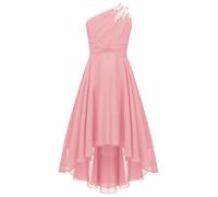 Runhomal Asymétrique Robe Cérémonie Ado Fille Enfant Robe de Cocktail Soirée Bal Robe de Demoiselle d’Honneur Mariage 5-16 Ans Rose 11-12 Ans