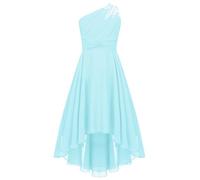 Runhomal Asymétrique Robe Cérémonie Ado Fille Enfant Robe de Cocktail Soirée Bal Robe de Demoiselle d’Honneur Mariage 5-16 Ans Bleu Clair 7-8 Ans