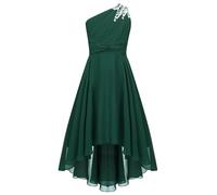 Runhomal Asymétrique Robe Cérémonie Ado Fille Enfant Robe de Cocktail Soirée Bal Robe de Demoiselle d’Honneur Mariage 5-16 Ans Armée Verte 15-16 Ans