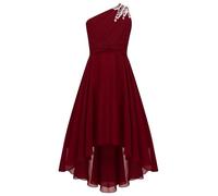 Runhomal Asymétrique Robe Cérémonie Ado Fille Enfant Robe de Cocktail Soirée Bal Robes de Demoiselle d’Honneur Mariage 5-16 Ans Bourgogne 7-8 Ans