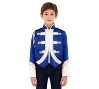 Runhomal Blouse Manches Longues Couleur Clash Uniforme Garde D'honneur Petit Garçon Enfants Veste D'orchestre Militaire Fête Carnaval 5-16 Ans Bleu royal 7-8 ans