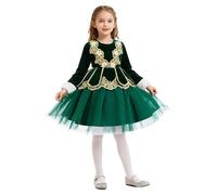 Runhomal Broderie Florale Robes Fête Noël Filles Enfants Robe Manches Longues Patchwork Maille Gaze Tenue De Fête d'anniversaire Princesse 3-8 Ans Vert 4-5 Ans