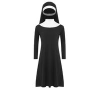 Runhomal Chapelle Pèlerinage Vêtements Liturgiques Enfant Fille Nonne Cosplay Costume Déguisement D'halloween Costumes De Noël Carnaval 3-10 Ans Noir 3-4 ans