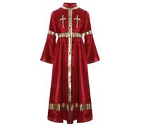 Runhomal Col Droit Imprimé En Or Enfant Fille Robe De Cérémonie Religieuse Au Dessous Du Genou Vêtements Pour Soirées à Thème Vin rouge 11-12 ans