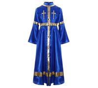 Runhomal Col Droit Imprimé En Or Enfant Fille Robe De Cérémonie Religieuse Au Dessous Du Genou Vêtements Pour Soirées à Thème Bleu royal 7-8 ans