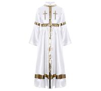 Runhomal Col Droit Imprimé En Or Enfant Fille Robe De Cérémonie Religieuse Au Dessous Du Genou Vêtements Pour Soirées à Thème Blanc 13-14 ans