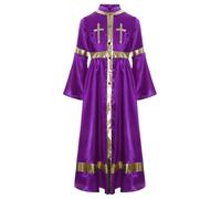 Runhomal Col Droit Imprimé En Or Enfant Fille Robe De Cérémonie Religieuse Au Dessous Du Genou Vêtements Pour Soirées à Thème Violet foncé 11-12 ans