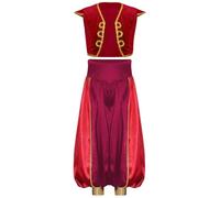 Runhomal Costume Arabe Roi Prince Garçon Déguisement Arabe Gilet Pantalon Carnaval Partie Fête Jeux De Rôle 3-16 Ans Rouge 13-14 ans