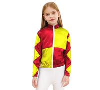 Runhomal Costume Cavalier Déguisement Fille Veste Racing Enfant Sport Jogging Blouson Coupe Vent Color Block Halloween Carnaval Spectacle Bourgogne 15-16 ans