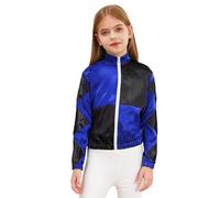 Runhomal Costume Cavalier Déguisement Fille Veste Racing Enfant Sport Jogging Blouson Coupe Vent Color Block Halloween Carnaval Spectacle Bleu royal 15-16 ans