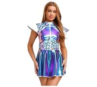 Runhomal Costume D'Astronaute Pour Adultes Costume D'Alién Pour Femmes S'Habiller Une Fête Festival De Musique Concert Danse De Rave Bleu 3XL