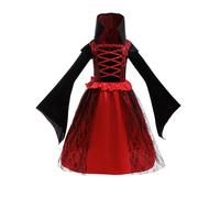 Runhomal Costume Vampire Royal Enfant Fille Robe Gothique À Manches Longues Costumes D'halloween Dentelle Fleurs Jeu De Rôle Performance Scénique 3-10 Ans Rouge Noir 7-8 ans