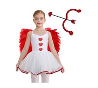Runhomal Costumes D'halloween Enfant Fille 4 Déguisement Cupidon Tutu Robe Arc En Forme De Coeur Ailé Fête Carnaval Thème Beat Party 5-16 Ans Blanc Rouge B 15-16 ans