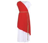 Runhomal Costumes D'halloween Fille Robes Grecques Antiques Empereur Romain César Costume De Dieu Grec Carnaval De Noël Enfants 6-16 Ans Rouge 15-16 ans