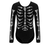 Runhomal Costumes D'halloween Garçon Fille Costume De Crâne Strass Brillant Justaucrops Gymnastique Combinaison Carnaval Jeu De Rôle Enfant 6-16 Ans