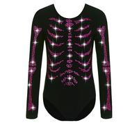 Runhomal Costumes D'halloween Garçon Fille Costume De Crâne Strass Brillant Justaucrops Gymnastique Combinaison Carnaval Jeu De Rôle Enfant 6-16 Ans
