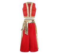 Runhomal Débardeur Lâche Pantalon Enfants Garçons 2 Prince Arabe Costumes Cosplay Costumes D'halloween Fête De Noël Carnaval Ensemble Jeu De Rôle 5-16 Ans Rouge 13-14 ans