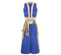 Runhomal Débardeur Lâche Pantalon Enfants Garçons 2 Prince Arabe Costumes Cosplay Costumes D'halloween Fête De Noël Carnaval Ensemble Jeu De Rôle 5-16 Ans Bleu royal 7-8 ans