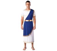 Runhomal Deguisement Dieux Grec Homme Adulte Empereur Romain César Grec Costume de Dieu Grecs Grèce Romain Halloween Carnaval Fête A Bleu 3XL