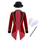 Runhomal Déguisement Monsieur Loyal Enfant Garçon Fille Costume Directeur de Cirque Showman Dompter Fête à Thème Carnaval Veste Manteau Halloween 3-16 Ans C Bourgogne 15-16 Ans