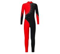 Runhomal Enfant Fille Justaucorps Gymnastique Manches Longues Strass Legging Gym Danse Classique Tenue Patinage Artistique Ballet Yoga 5-16 Ans B Noir&rouge 5-6 ans