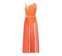 Runhomal Enfant Fille Robe Danse Lyrique Contemporaine Classique sans Manches Justaucorps de Gymnastique Costume Dancewear 5-16 Ans Orange 11-12 Ans