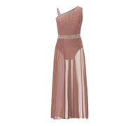 Runhomal Enfant Fille Robe Danse Lyrique Contemporaine Classique sans Manches Justaucorps de Gymnastique Costume Dancewear 5-16 Ans Rose poussiéreux 5-6 Ans