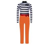 Runhomal Enfant Fille Vêtements Pour Prisonniers Zip Caché à L'arrière Jeu De Rôle Col Haut Manches Longues Combinaison Noeud Papillon Halloween Orange 9-10 ans