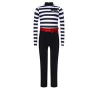 Runhomal Enfant Fille Vêtements Pour Prisonniers Zip Caché à L'arrière Jeu De Rôle Col Haut Manches Longues Combinaison Noeud Papillon Halloween Noir 11-12 ans
