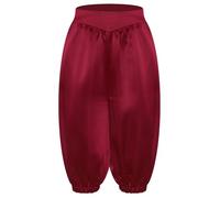 Runhomal Enfant Garçon Fille Pantalons Capri Médiévaux Couleur Pure Carnaval De La Sainte Fête Jeu De Rôle Idéal Pour Les Fêtes à Thème Noël Bourgogne 9-10 ans