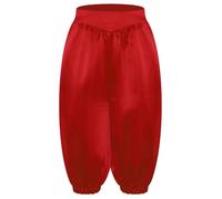 Runhomal Enfant Garçon Fille Pantalons Capri Médiévaux Couleur Pure Carnaval De La Sainte Fête Jeu De Rôle Idéal Pour Les Fêtes à Thème Noël Rouge 7-8 ans