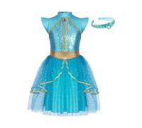 Runhomal Enfant Princesse Arabe Justaucrops Robe Paillettes Pierres Précieuses Incrustées Halloween Jeu De Rôle Fête D'anniversaire 4-14 Ans Bleu ciel 9-10 ans