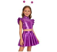 Runhomal Enfants Costume Cosplay Robot Robes Avec Manches Volantes Qui Tournent Et Oscillent Costume De L'Espace Soirée Cinéma Spatial Violet 9-10 ans