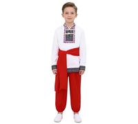 Runhomal Enfants Tenue Traditionnelle Russe Costume Tradition Russe Pour Garçons Carnaval Soirée Bac Vacances Ensembles Danse Folklorique Rouge Blanc 5-6 ans