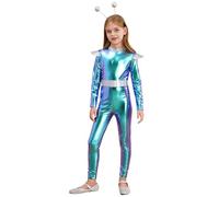 Runhomal Ensemble Costume Alien Enfant Déguisement Astronaute Fille Bandeau D’antenne Extraterrestre Espace Spatiale Halloween Carnaval Fête 5-16 Ans Bleu 15-16 ans