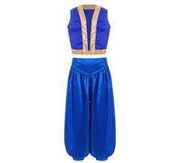 Runhomal Ensemble de Danse Orientale pour Enfant Garçon Déguisement Gilet Prince Arabe Costume Carnaval Halloween 5-16 Ans Bleu 15-16 ans