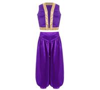 Runhomal Ensemble de Danse Orientale pour Enfant Garçon Déguisement Gilet Prince Arabe Costume Carnaval Halloween 5-16 Ans Violet 15-16 ans