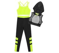 Runhomal Ensemble Fille Sport Tenue de Danse Fille Modern Jazz Hip Hop Legging Jogging Survêtement Yoga Gymnastique T-Shirt Haut Court Streetwear 5-16 Ans Jaune 7-8 ans