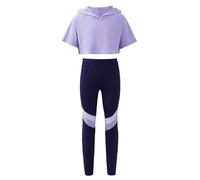 Runhomal Ensemble Fille Sport Tenue de Danse Fille Modern Jazz Legging Jogging Survêtement Yoga Gymnastique T-Shirt Haut Court Streetwear 3-16 Ans Violet 9-10 ans
