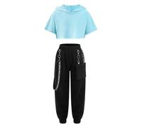 Runhomal Ensemble Fille Sport Tenue de Danse Fille Modern Jazz Legging Jogging Survêtement Yoga Gymnastique T-Shirt Haut Court Streetwear 3-16 Ans Wd Bleu Clair 11-12 ans