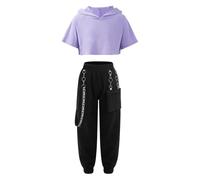 Runhomal Ensemble Fille Sport Tenue de Danse Fille Modern Jazz Legging Jogging Survêtement Yoga Gymnastique T-Shirt Haut Court Streetwear 3-16 Ans Wd Lavande 11-12 ans