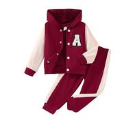 Runhomal Ensemble Sport Enfant Garcon Fille Léger Sweatshirt à Capuche Sweat Zippé Hoodie Veste Jogger Pantalon Jogging Survêtement Pants 2-14 Ans E Rouge 5-6 ans