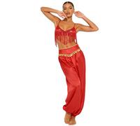 Runhomal Femme Haut Et Pantalon De Danse Du Ventre Tribal Belly Dance Dancewear Performance Dancewear Robe Danse Tango Et Samba Fête Rouge M