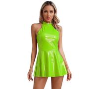 Runhomal Femme Mini Robe Courte Latex Sexy Robe Clubbing sans Manches Brillant Robe de Bal Party Cocktail Clubwear S-4XL Vert XL