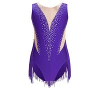 Runhomal Fille Justaucorps Gymnastique Rythmique Compétition Strass Tenue Sans Manche Enfant Leotard Patinage Artistique Ballet Yoga Performance Violet 5-6 ans