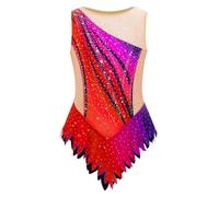 Runhomal Fille Robe De Patinage Justaucorps Gymnastique Maillot Rythmique | Dégradé,Blocs De Couleur,Sans Manches,Gymnastique Rythmique,Compétition,Patinage Artistique,Performance Scène,Danse